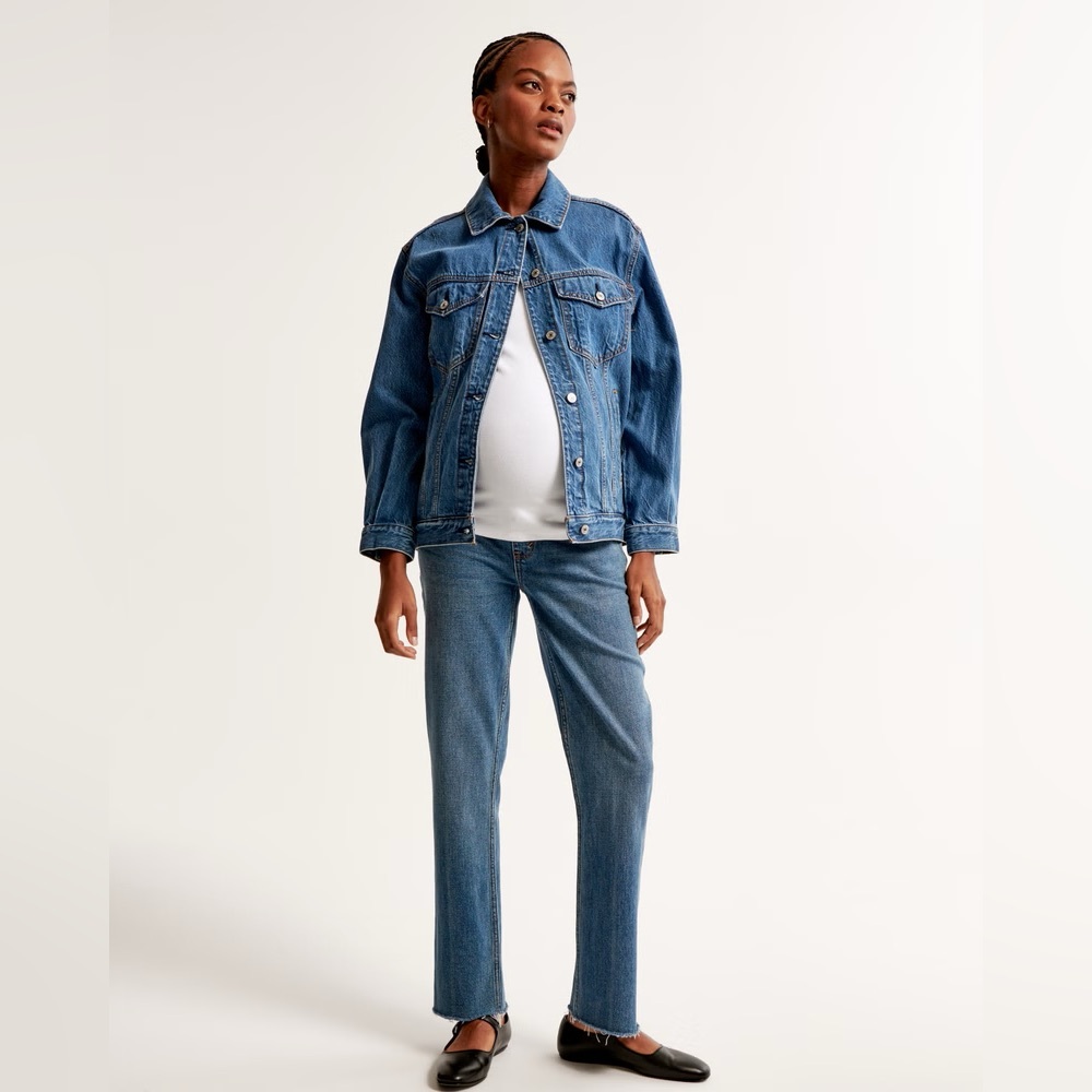 Abercrombie & Fitch Medium Blue 90s Straight Leg Raw Hem Maternity Jeans 26S